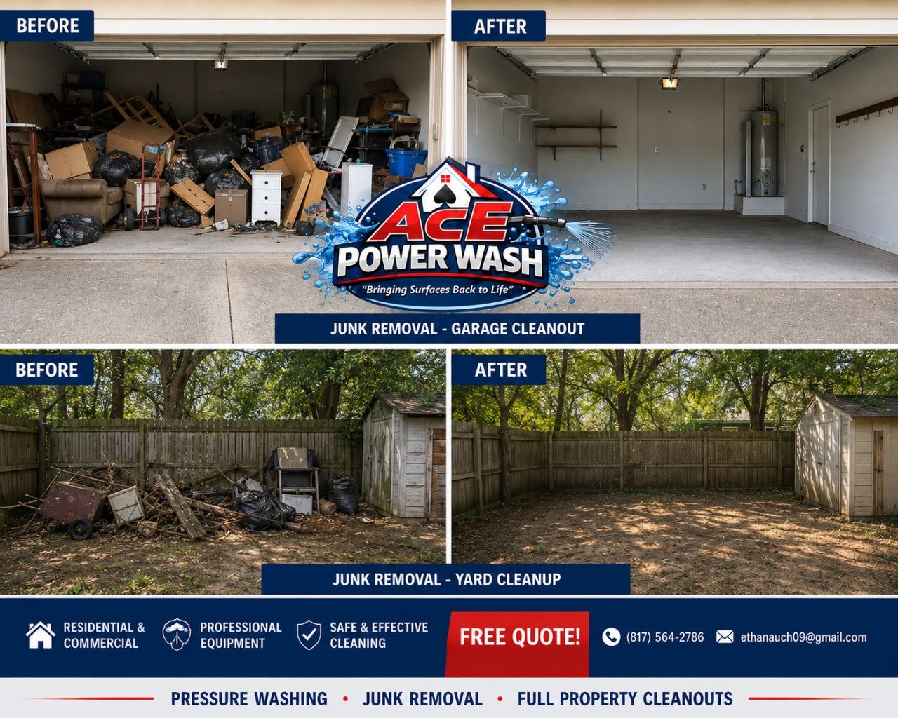 Ace Powerwash junk removal truck and trailer